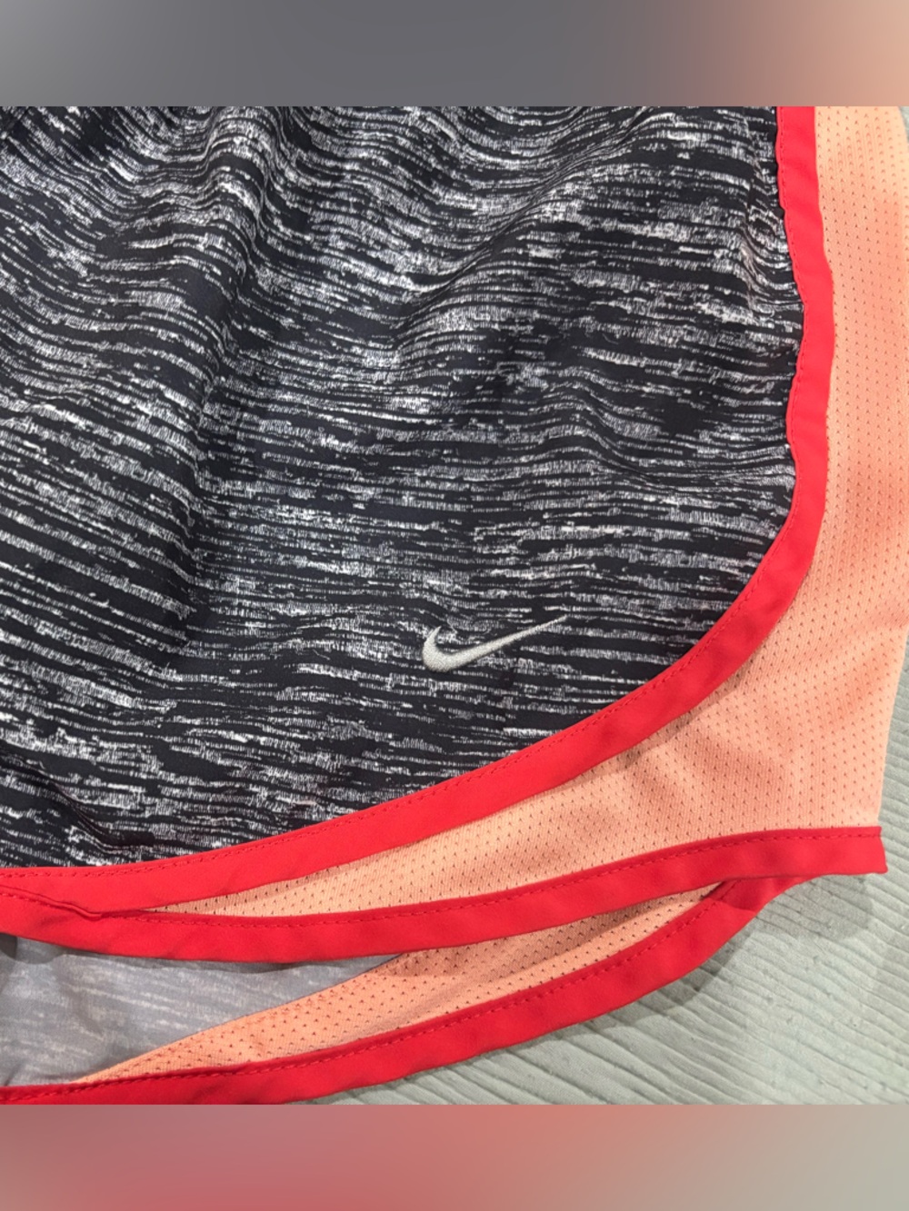 Nike Women's Black Space-Dye Athletic Shorts with Coral Trim - Picture 2 of 3